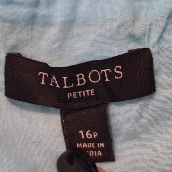 Talbots Petite Linen Tropical Botanical Midi Dress Sleevels Lined Blue Green 16P - Picture 2 of 16